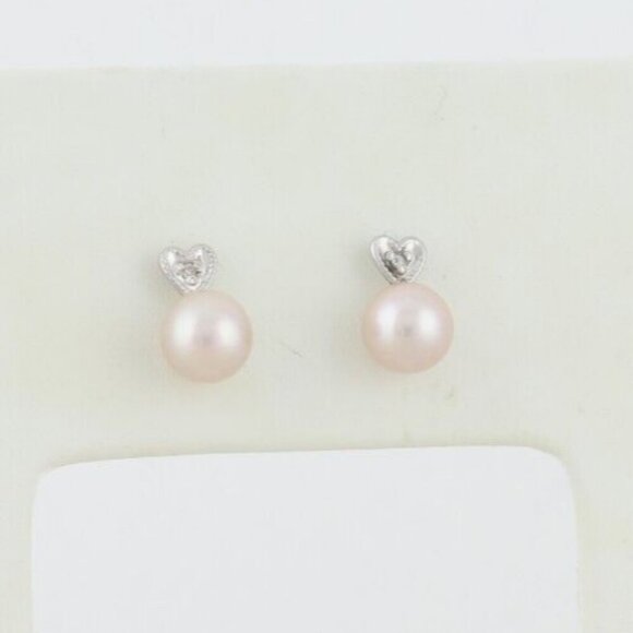 14k White Gold Freshwater Pearl & Diamond Earring Stud Post - Picture 1 of 8